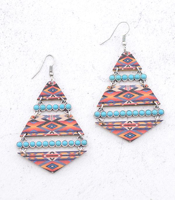 EARRINGS :: TRENDY EARRINGS :: Wholesale Aztec Print Wooden Earrings
