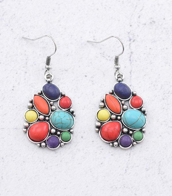 EARRINGS :: TRENDY EARRINGS :: Wholesale Turquoise Semi Stone Teardrop Earrings