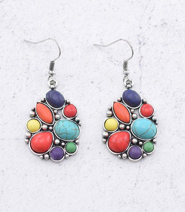 EARRINGS :: TRENDY EARRINGS :: Wholesale Turquoise Semi Stone Teardrop Earrings