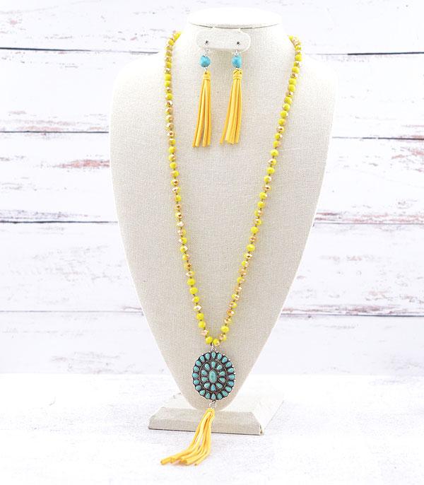 NECKLACES :: WESTERN LONG NECKLACES :: Wholesale Turquoise Concho Pendant Necklace