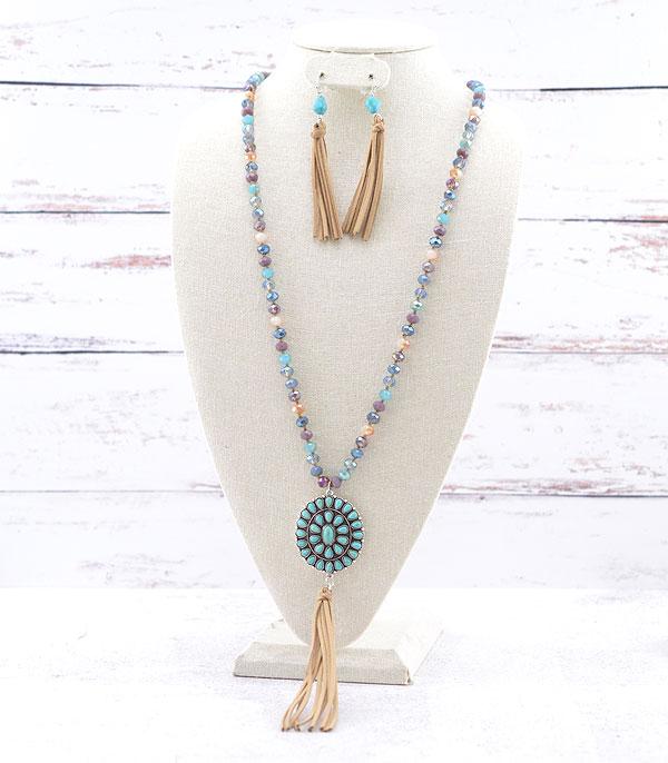 New Arrival :: Wholesale Turquoise Concho Tassel Necklace