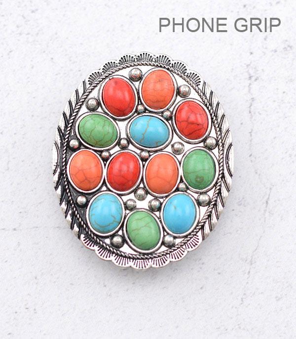 PHONE ACCESSORIES :: Wholesale Turquoise Semi Stone Concho Phone Grip