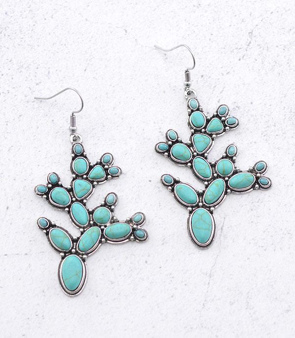 <font color=Turquoise>TURQUOISE JEWELRY</font> :: Wholesale Turquoise Semi Stone Cactus Earrings