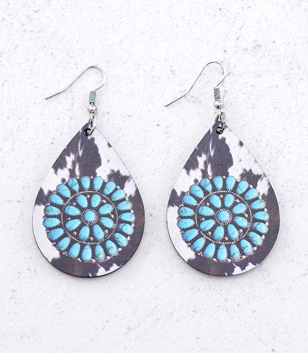 New Arrival :: Wholesale Tipi Cowhide Turquoise Print Earrings