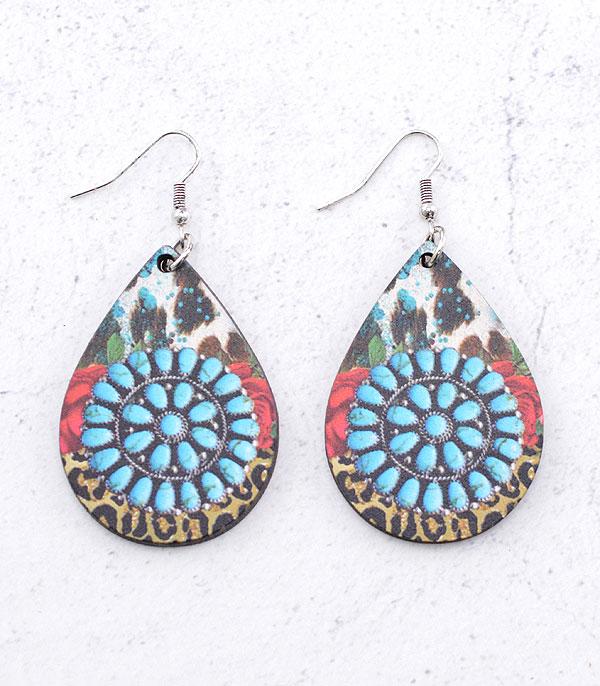 New Arrival :: Wholesale Tipi Turquoise Concho Wooden Earrings