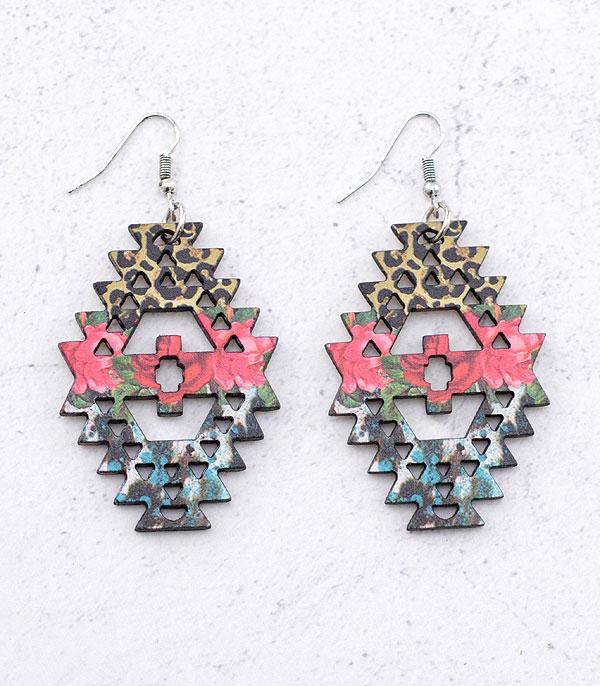 EARRINGS :: TRENDY EARRINGS :: Wholesale Tipi Aztec Cut-Out Wooden Earrings