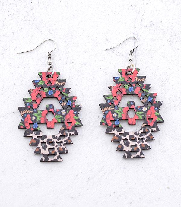 EARRINGS :: TRENDY EARRINGS :: Wholesale Tipi Aztec Cut-Out Wooden Earrings