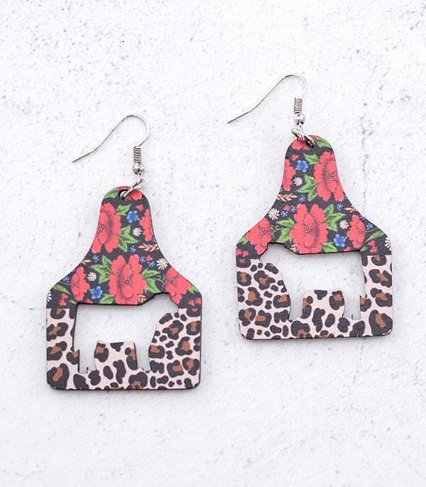 New Arrival :: Wholesale Tipi Floral Cow Tag Earrings