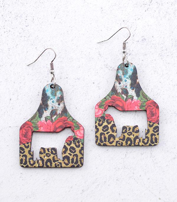 New Arrival :: Wholesale Tipi Floral Leopard Cattle Tag Earrings