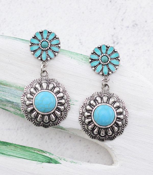 New Arrival :: Wholesale Turquoise Semi Stone Concho Earrings
