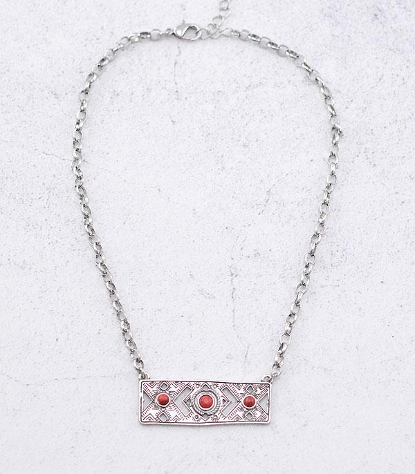 New Arrival :: Wholesale Western Texture Semi Stone Bar Necklace