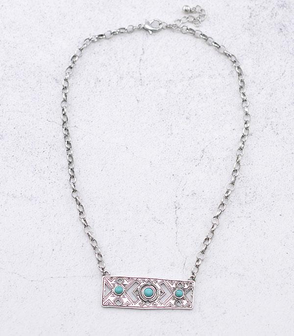 New Arrival :: Wholesale Western Texture Semi Stone Bar Necklace