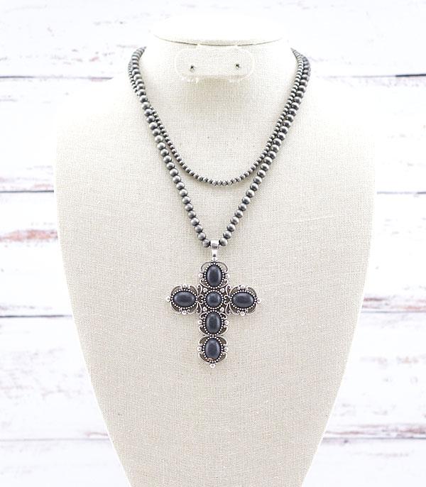 NECKLACES :: WESTERN TREND :: Wholesale Western Turquoise Cross Layered Necklace