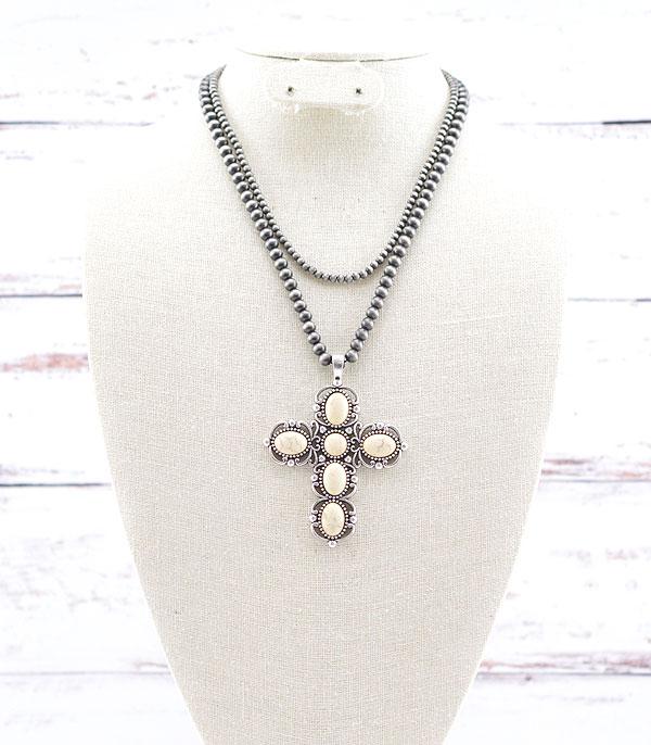 New Arrival :: Wholesale Western Turquoise Cross Layered Necklace