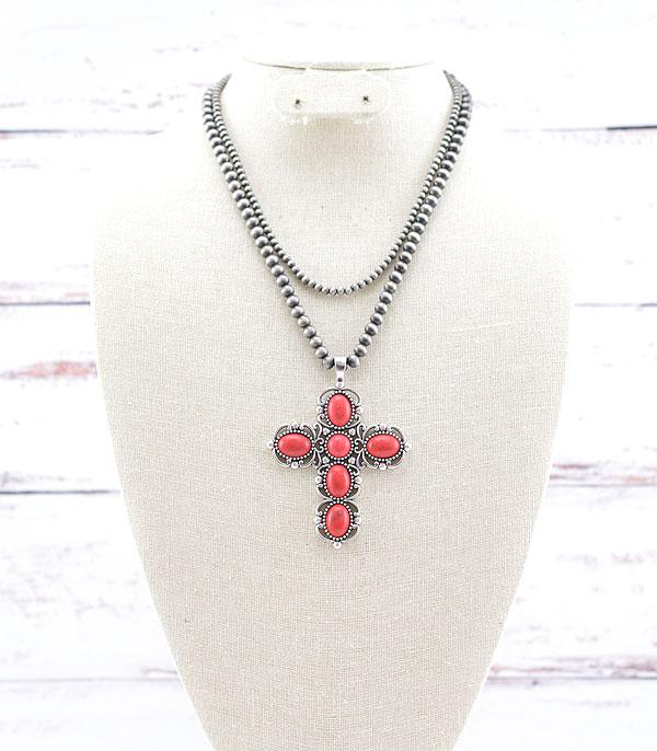 New Arrival :: Wholesale Western Turquoise Cross Layered Necklace