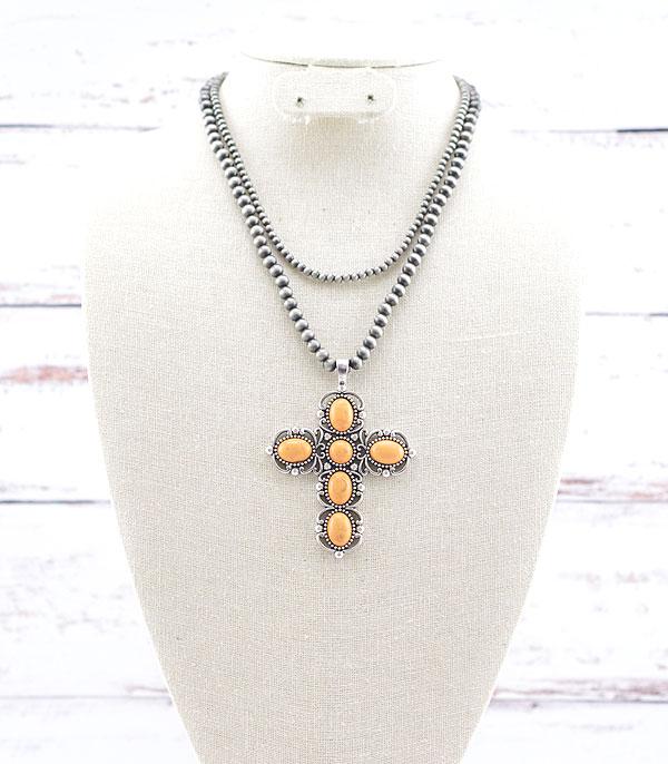 NECKLACES :: WESTERN TREND :: Wholesale Western Turquoise Cross Layered Necklace