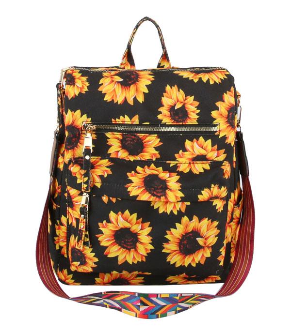 New Arrival :: Wholesale Sunflower Print Convertible Backpack