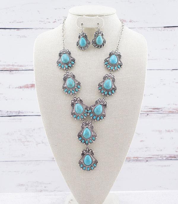 NECKLACES :: WESTERN LONG NECKLACES :: Wholesale Western Turquoise Semi Stone Y Necklace