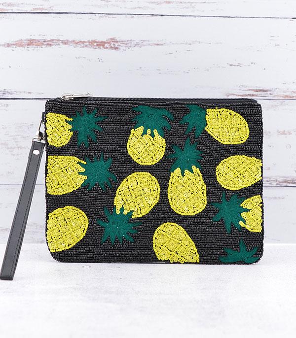 HANDBAGS :: CROSSBODY I CLUTCH BAGS :: Wholesale Seed Bead Pineapple Clutch