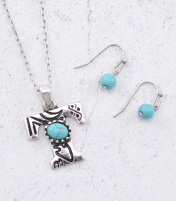 New Arrival :: Wholesale Western Turquoise Initial Necklace