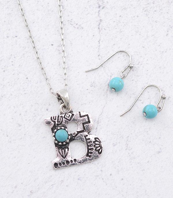 New Arrival :: Wholesale Western Turquoise Initial Necklace