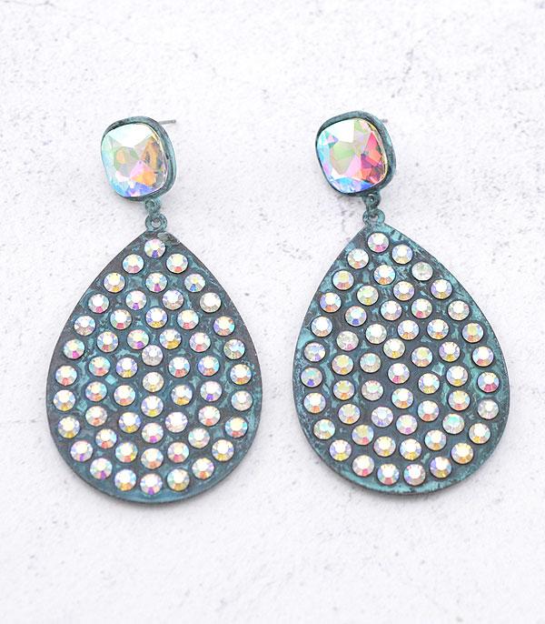 EARRINGS :: TRENDY EARRINGS :: Wholesale Glass Stone Teardrop Earrings