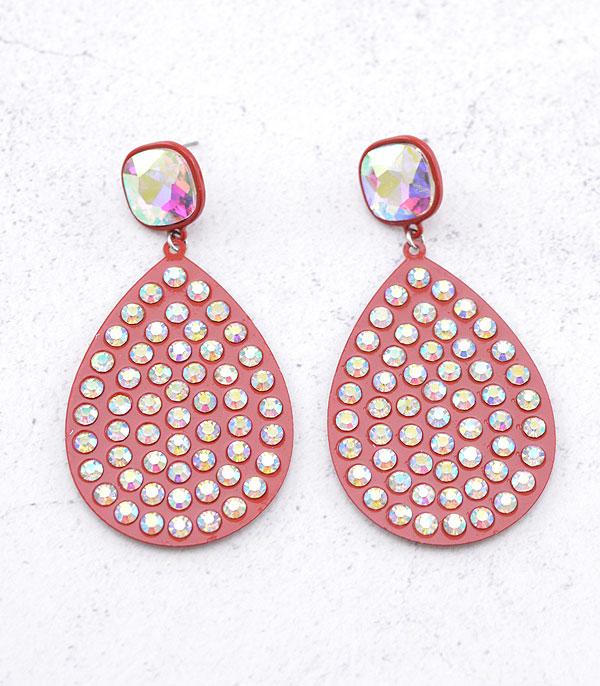 EARRINGS :: TRENDY EARRINGS :: Wholesale Glass Stone Teardrop Earrings