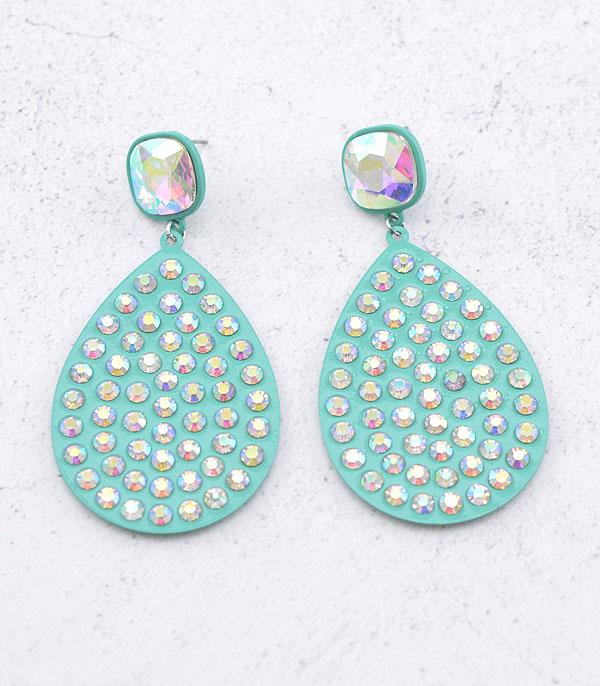 EARRINGS :: TRENDY EARRINGS :: Wholesale Glass Stone Teardrop Earrings