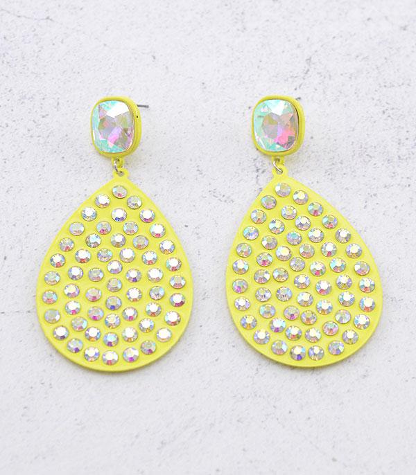 EARRINGS :: TRENDY EARRINGS :: Wholesale Glass Stone Teardrop Earrings