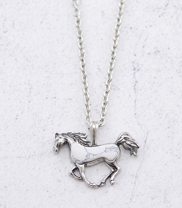 New Arrival :: Wholesale Western Howlite Horse Pendant Necklace