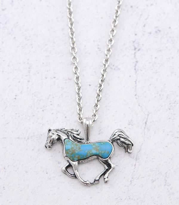 New Arrival :: Wholesale Western Turquoise Horse Pendant Necklace