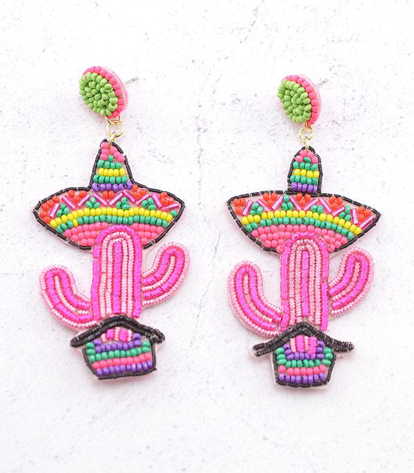 New Arrival :: Wholesale Seed Bead Cactus Sombrero Earrings