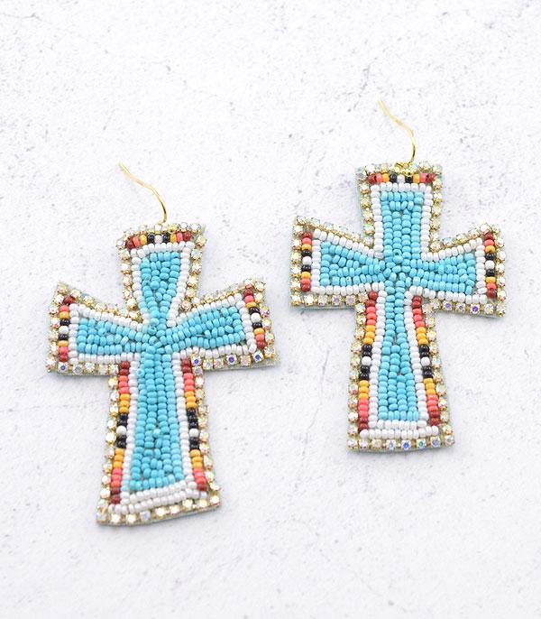 EARRINGS :: TRENDY EARRINGS :: Wholesale Seed Bead Cross Dangle Earrings