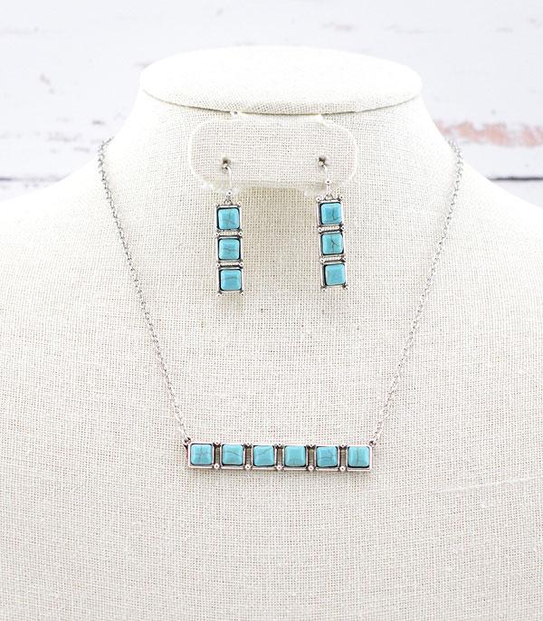 NECKLACES :: CHAIN WITH PENDANT :: Wholesale Western Turquoise Bar Necklace Set