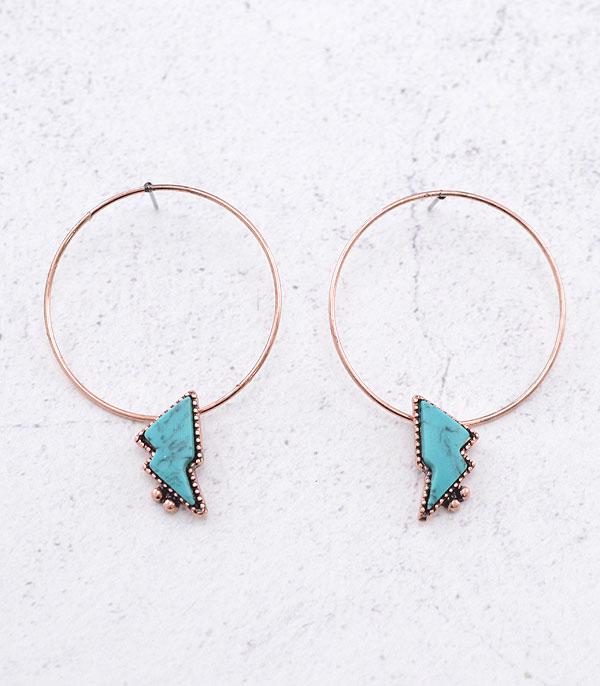 EARRINGS :: HOOP EARRINGS :: Wholesale Western Turquoise Lightning Bolt Earring