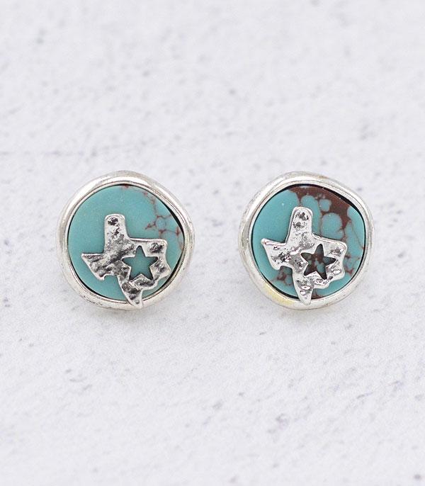 EARRINGS :: POST EARRINGS :: Wholesale Turquoise Texas Map Post Earrings