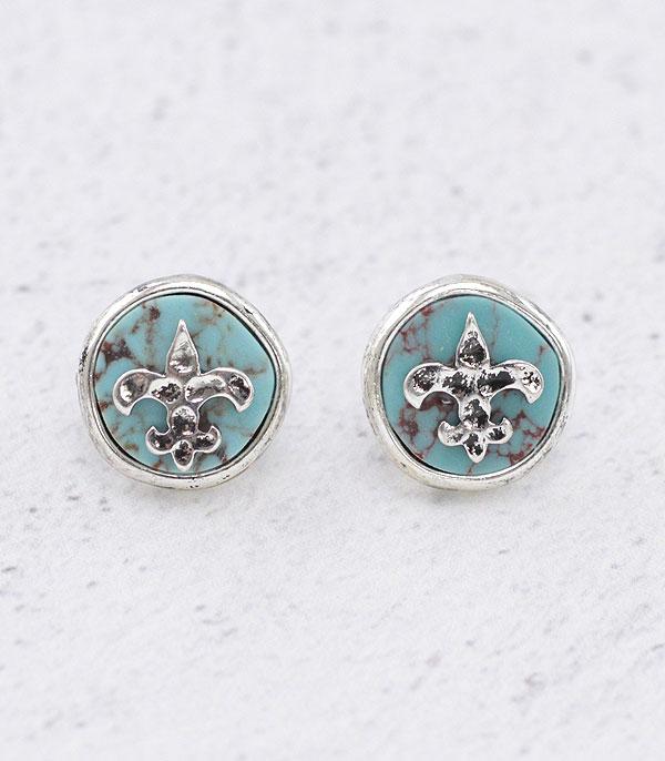 EARRINGS :: POST EARRINGS :: Wholesale Turquoise Fleur De Lis Earrings