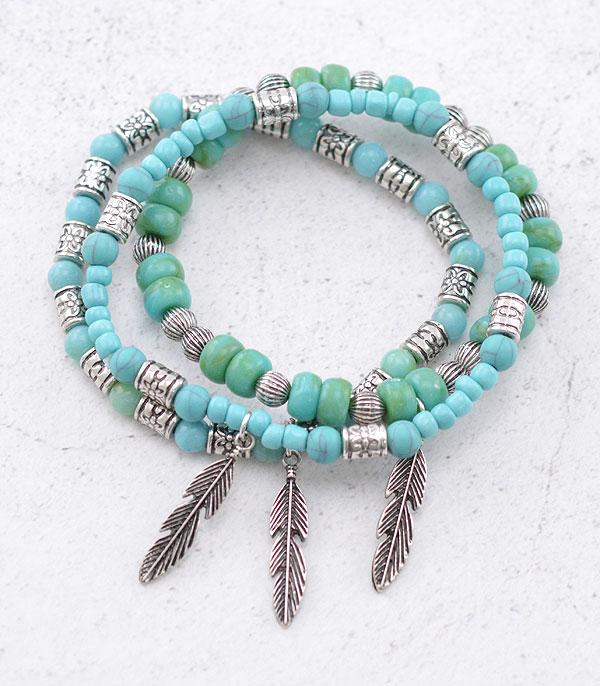 BRACELETS :: STRETCH-BEAD :: Wholesale Western Feather Charm Bead Bracelet