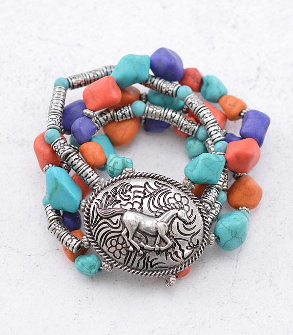 New Arrival :: Wholesale Running Horse Concho Turquoise Bracelet