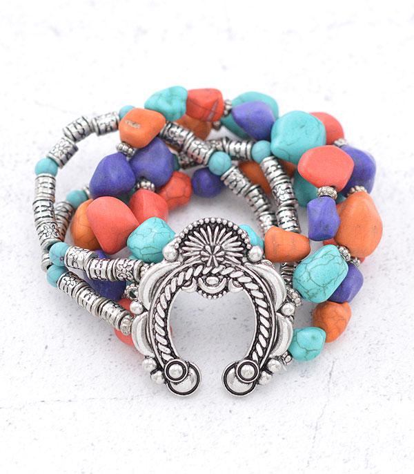 BRACELETS :: STRETCH-BEAD :: Wholesale Squash Blossom Turquoise Chunky Bracelet