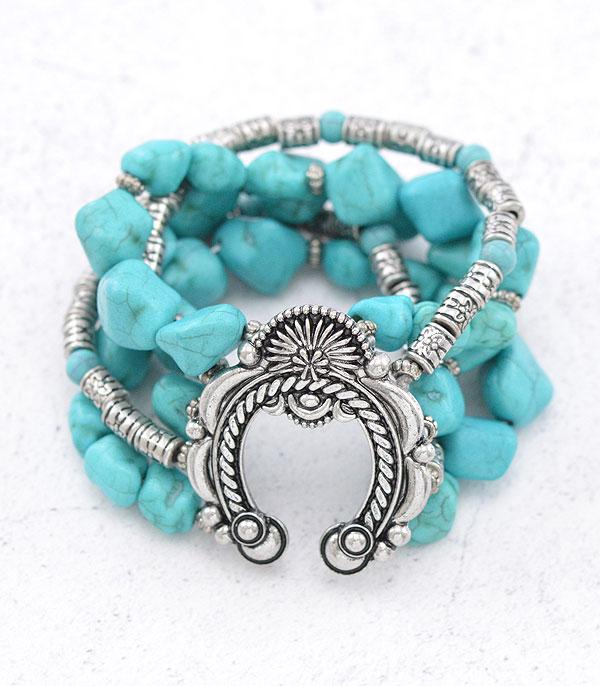 BRACELETS :: STRETCH-BEAD :: Wholesale Squash Blossom Turquoise Chunky Bracelet