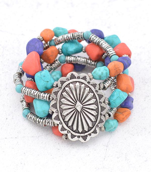 New Arrival :: Wholesale Western Concho Turquoise Chunky Bracelet