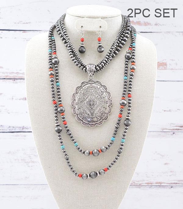 New Arrival :: Wholesale Western Concho Layered Necklace Set