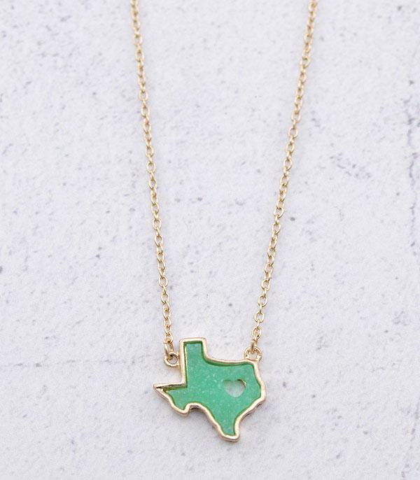 NECKLACES :: CHAIN WITH PENDANT :: Wholesale Druzy Heart Texas Map Necklace