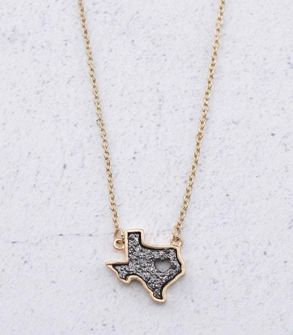New Arrival :: Wholesale Druzy Heart Texas Map Necklace