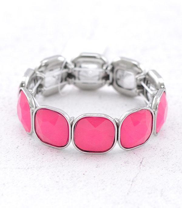 <font color=#FF6EC7>PINK COWGIRL</font> :: Wholesale Color Glass Stone Bracelet