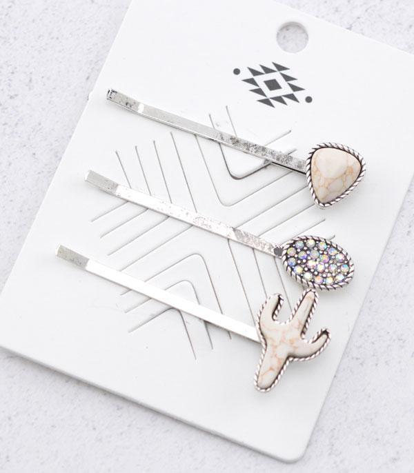 New Arrival :: Wholesale Western Turquoise Cactus Bobby Pin Set