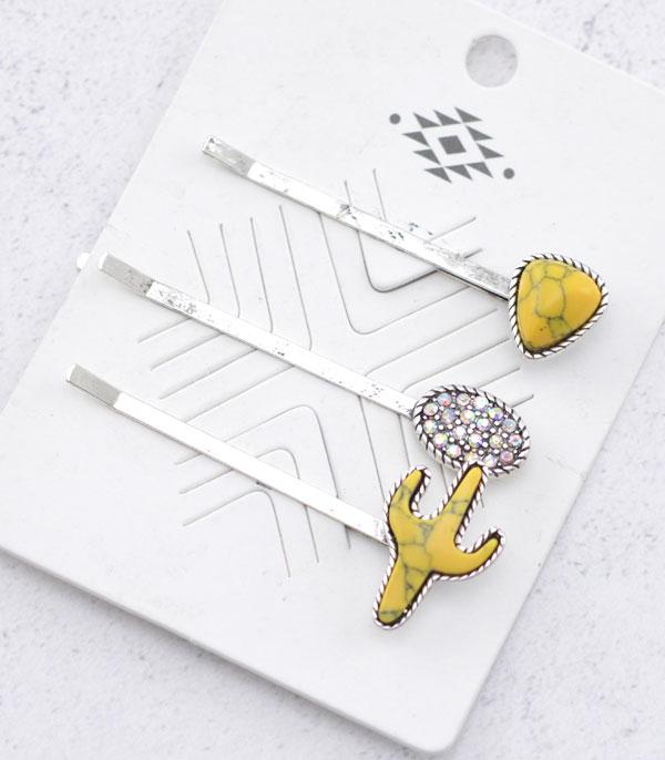 HATS I HAIR ACC :: HAIR ACCESSORIES :: Wholesale Western Turquoise Cactus Bobby Pin Set