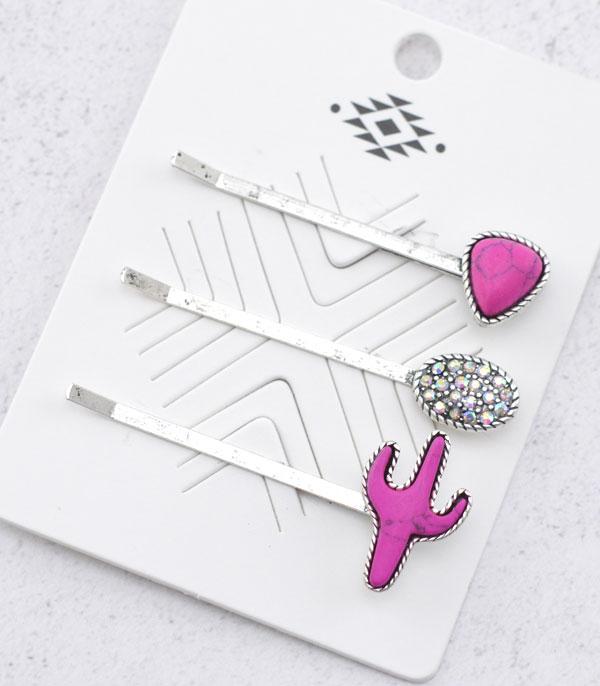 HATS I HAIR ACC :: HAIR ACCESSORIES :: Wholesale Western Turquoise Cactus Bobby Pin Set
