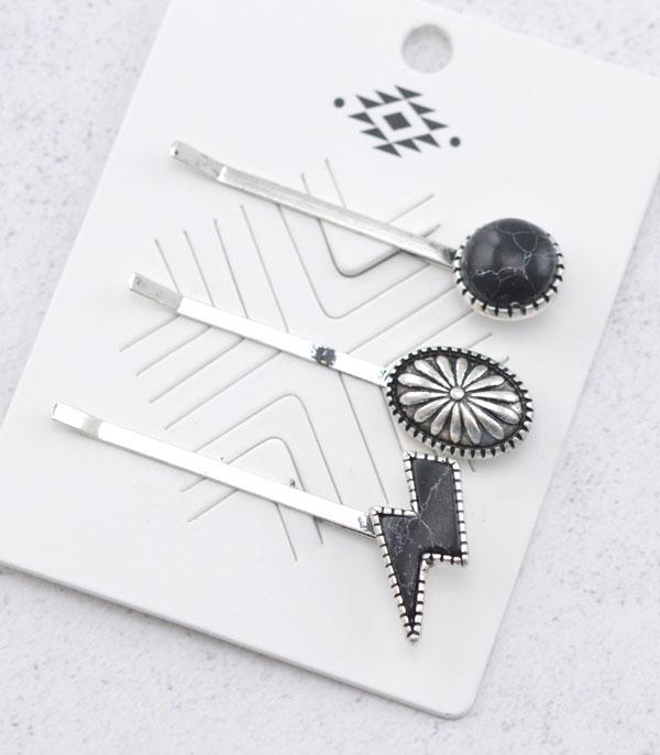 HATS I HAIR ACC :: HAIR ACCESSORIES :: Wholesale Turquoise Lightning Bolt Hair Pin Set